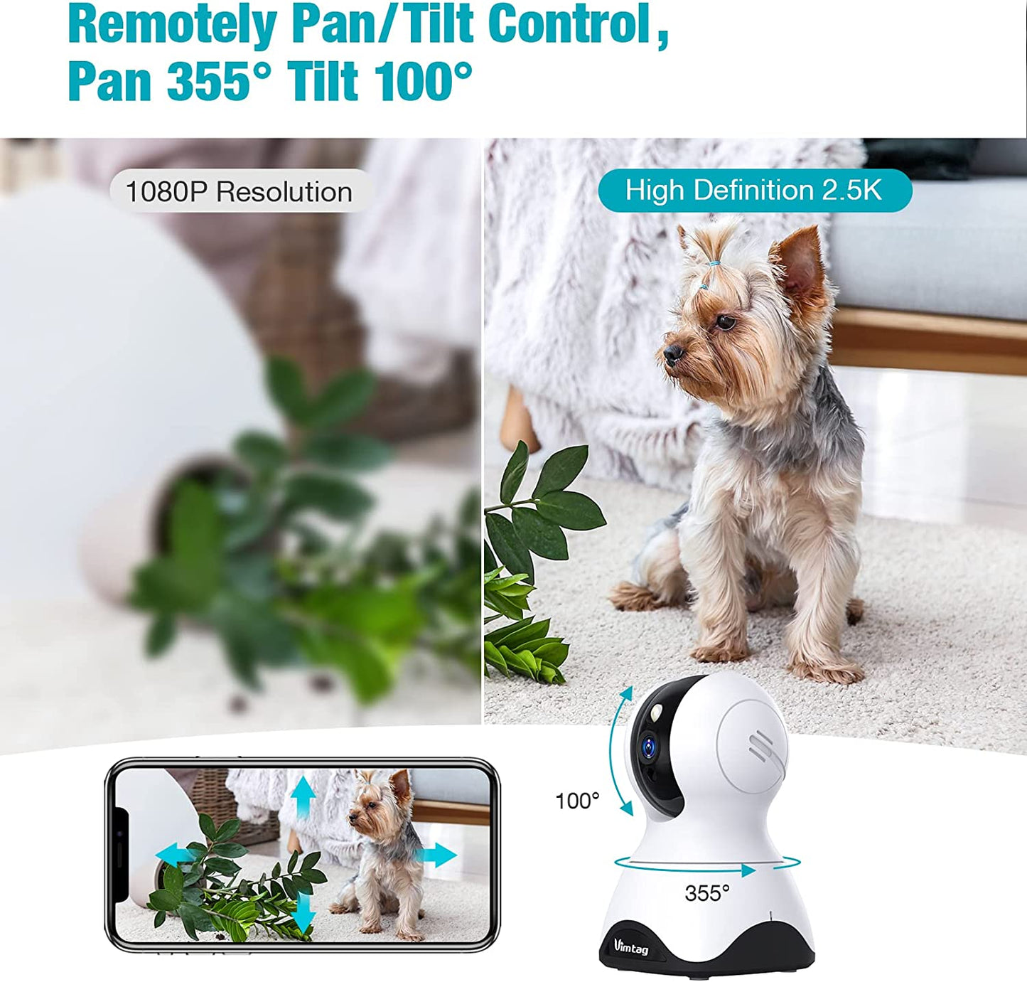 VIMTAG Pet Camera, 2.5K HD Pet Cam