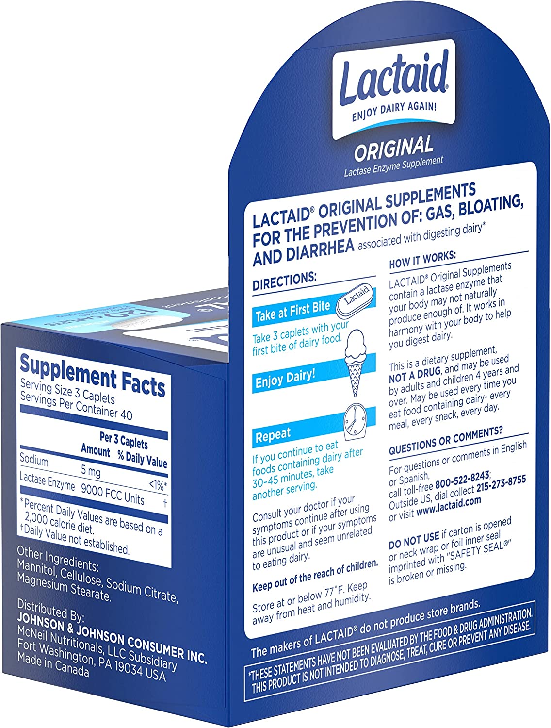 Lactaid Original Strength Lactose Intolerance Relief Caplets